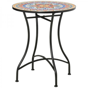 Mosaiktisch rund Bistrotisch Mosaikplatte Keramik Metall Rot+Blau+Weiss Ø60 cm