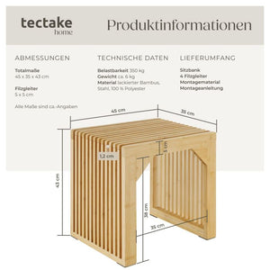 Hocker Ribb Lamellenoptik Bambus 45 x 35 x 43 cm
