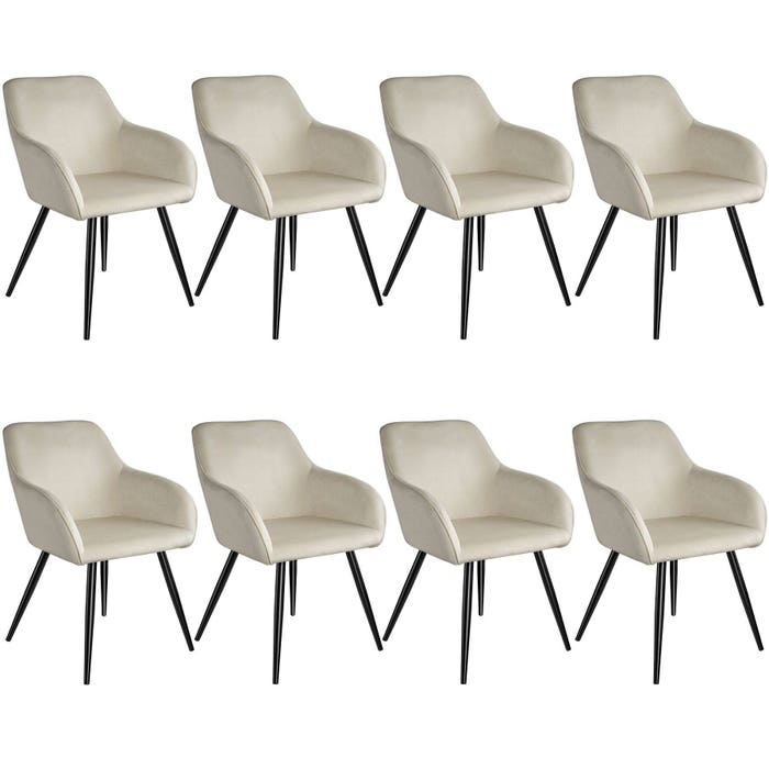 Ensemble de 8 chaises Marilyn, aspect velours, noir/crème