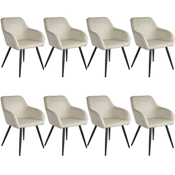 8er Set Stuhl Marilyn Samtoptik, schwarz/crème