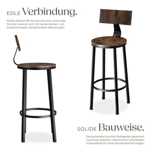 Barhocker Poole 4er Set Industrial Holz dunkel, rustikal