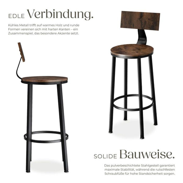 Barhocker Poole 4er Set Industrial Holz dunkel, rustikal