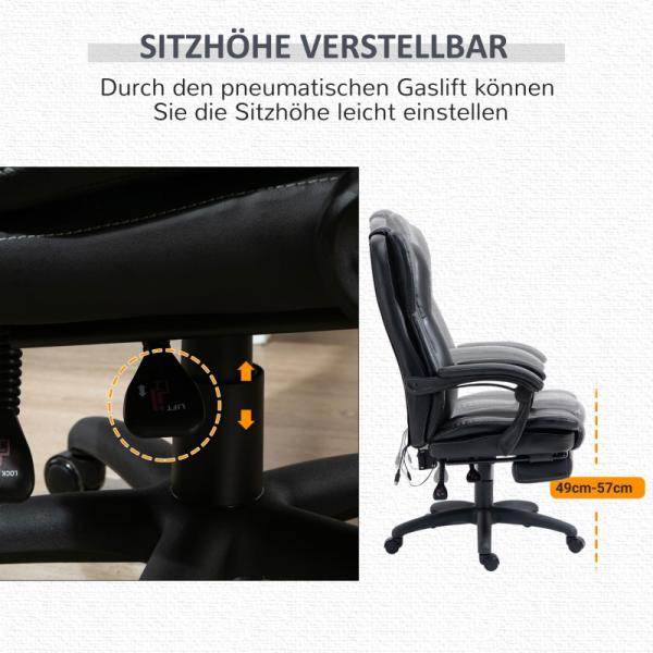 Bürostuhl Anhebbar Kopfstütze Vibration Kopfstütze Massagefunktion Liegefunktion Schwarz
