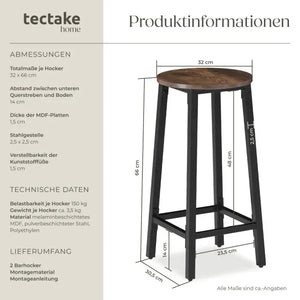 Barhocker Corby 2er Set Industrial Holz dunkel, rustikal