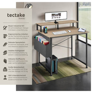 Schreibtisch mit Ablage und Stofftasche Industrial Holz hell, Eiche Sonoma 120 cm