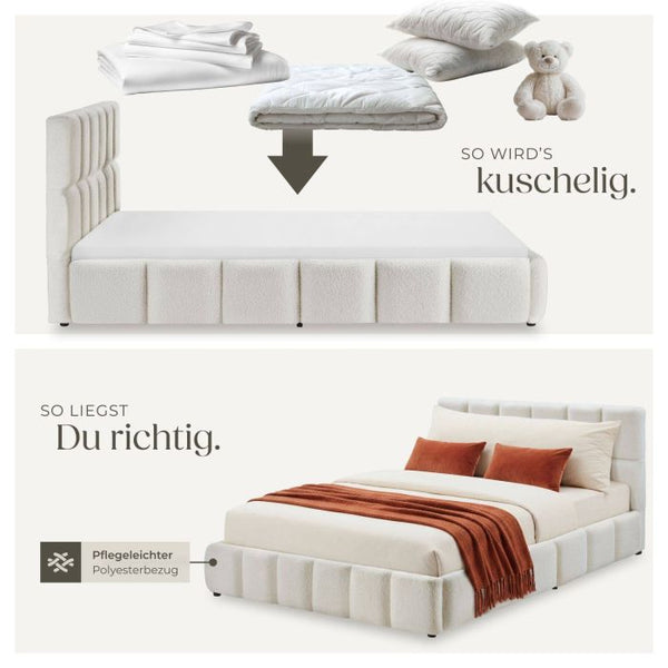Bettset Polsterbett mit Matratze Teddy creme 180 x 200 cm