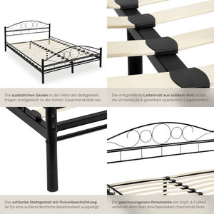 Metallbett mit Lattenrost im romantischen Design schwarz/schwarz 200 x 140 cm
