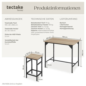 Bartisch-Set Edinburgh Industrial Holz hell, Eiche Sonoma