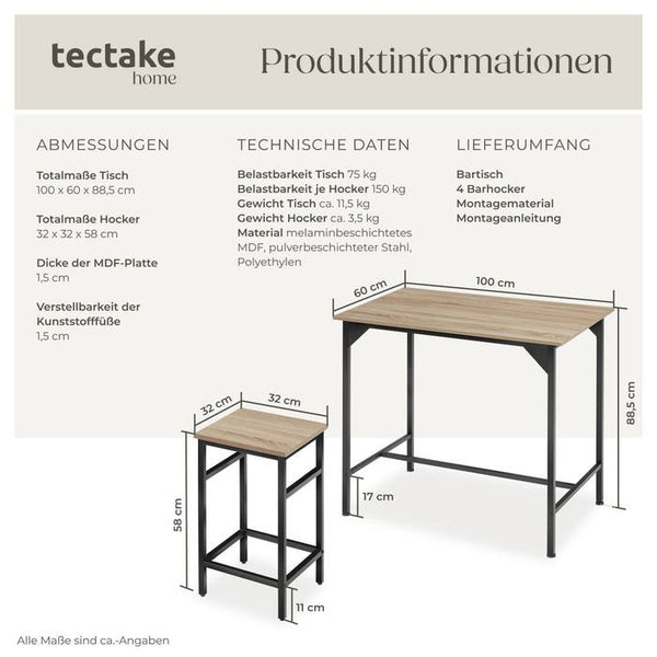 Bartisch-Set Edinburgh Industrial Holz hell, Eiche Sonoma