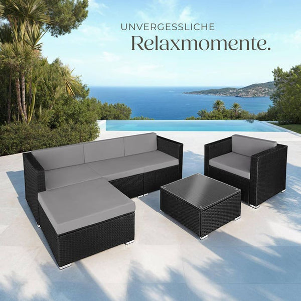 Rattan Lounge Milano schwarz/grau