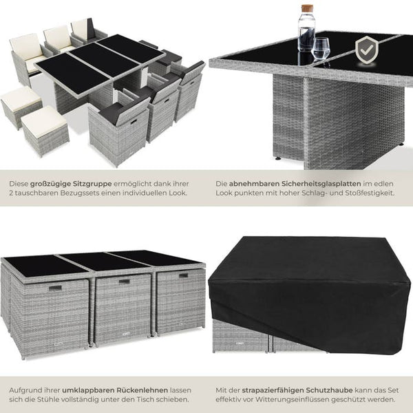 Aluminium Rattan Sitzgruppe New York 6+4+1, hellgrau