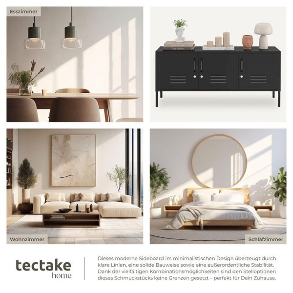 Sideboard Baker Metall abschliessbar schwarz 120 x 37,5 x 55,5 cm