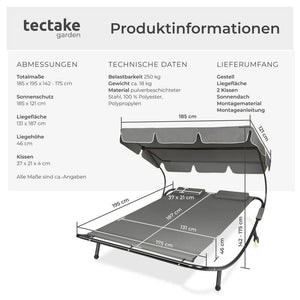 Gartenliege für 2 Personen schwarz/grau