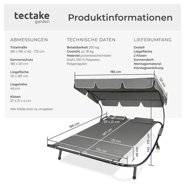 Gartenliege für 2 Personen schwarz/grau