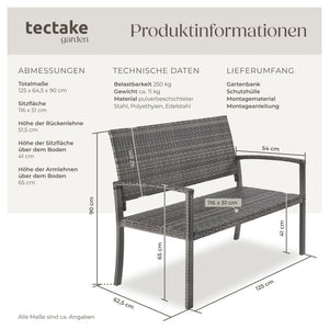 Rattan-Gartenbank Murat 2-Sitzer wetterfest grau