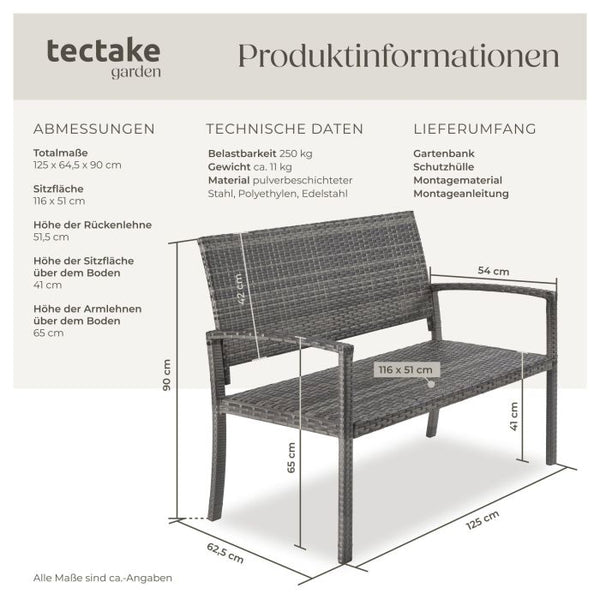 Rattan-Gartenbank Murat 2-Sitzer wetterfest grau
