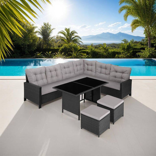 Rattan Lounge Barletta - schwarz/grau