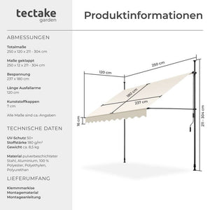 Klemmmarkise beige 250 x 180 cm
