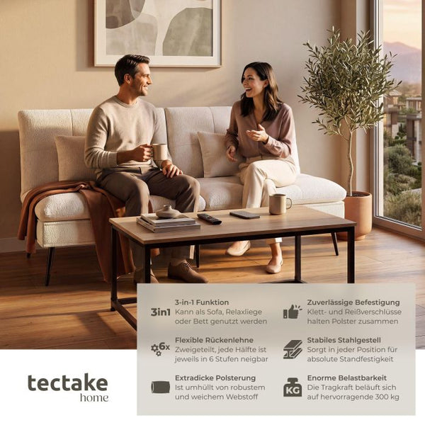 Schlafsofa Tokio 3in1 mit neigbarer Rückenlehne creme-weiss
