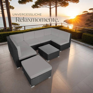 Rattan Lounge Venedig - schwarz/grau