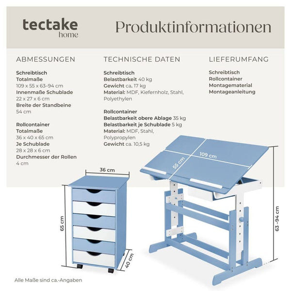 Kinderschreibtisch und Rollcontainer, blau