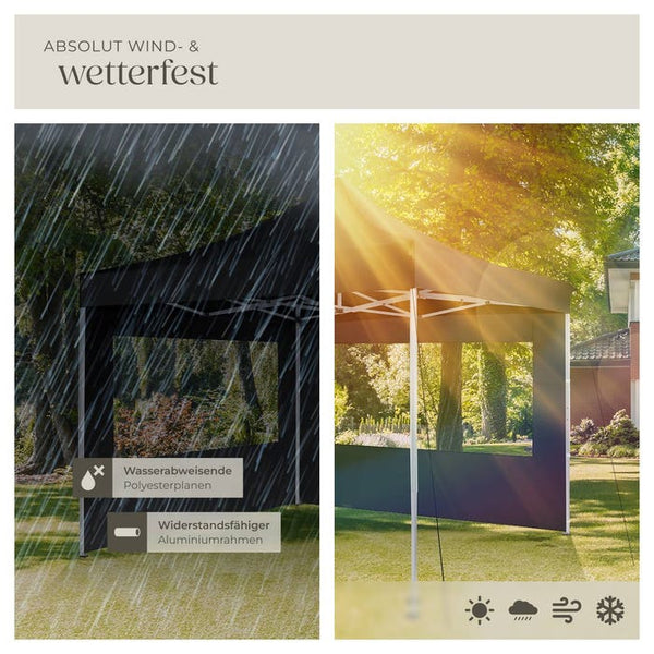 Faltbarer Pavillon 3x3m mit 2 Seitenteilen, schwarz