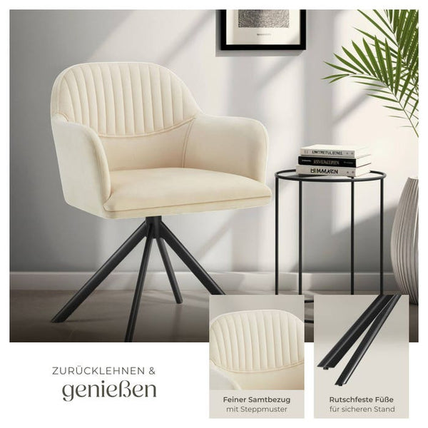 Samt-Drehstuhl Lona creme/schwarz pro Stück
