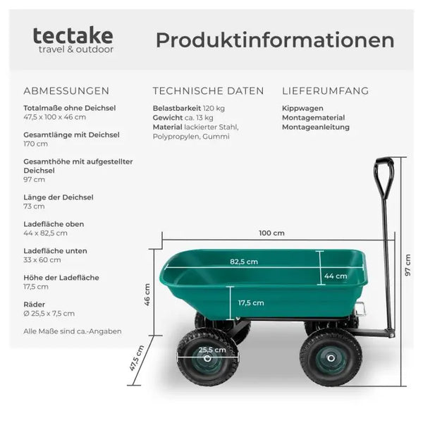 Handwagen Cubbi mit Kippfunktion und Luftreifen grün