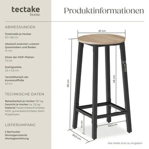 Barhocker Corby 2er Set Industrial Holz hell, Eiche Sonoma