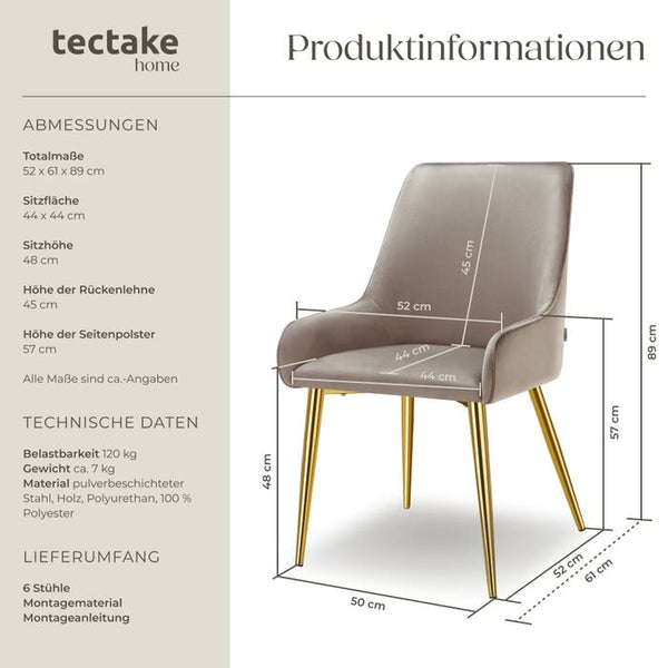 Polsterstuhl Avane taupe 6er Set