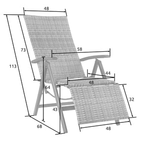 Rattanstuhl Brisbane klappbar mit Aluminiumgestell und Fussablage grau