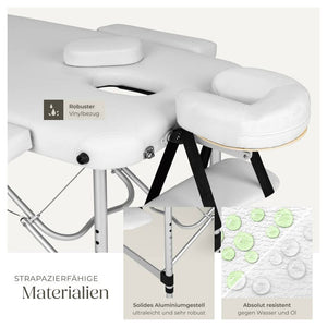 3 Zonen Massageliege mit 5cm Polsterung und Aluminiumgestell weiss