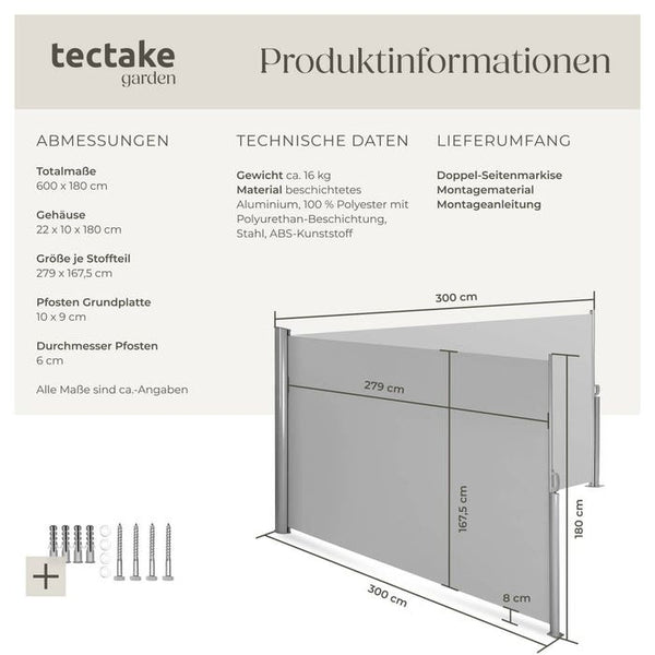 Tenda da sole laterale doppia in alluminio grigio 180 x 600 cm