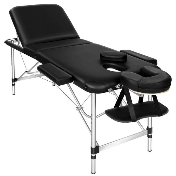 3 Zonen Massageliege mit 5cm Polsterung, Rollen und Aluminiumgestell schwarz
