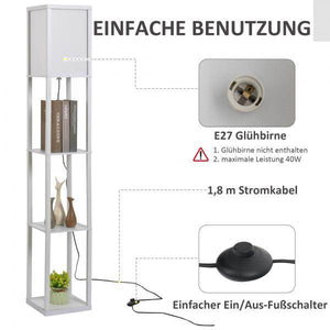 Stehleuchte Beleuchtung mit 3 Regalen E27 bis 40W E1-MDF Weiss