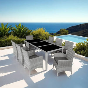 Aluminium Rattan Sitzgruppe Menorca hellgrau
