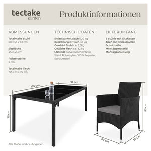 Rattan Sitzgruppe 8+1 mit Schutzhülle schwarz/grau