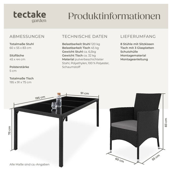 Rattan Sitzgruppe 8+1 mit Schutzhülle schwarz/grau