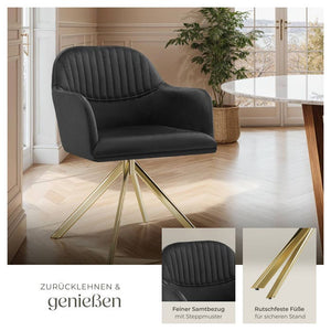 Samt-Drehstuhl Lona schwarz/gold pro Stück