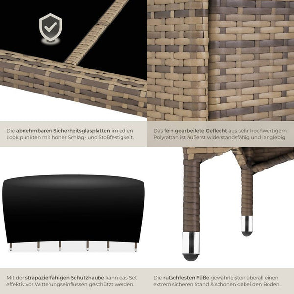 Rattan Sitzgruppe 6+1 mit Schutzhülle natur/dunkelgrau