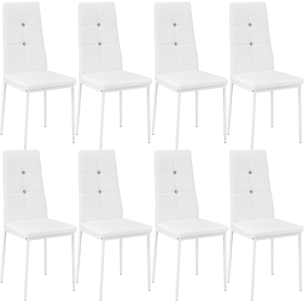 8 chaises de salle à manger blanches, ornées de strass