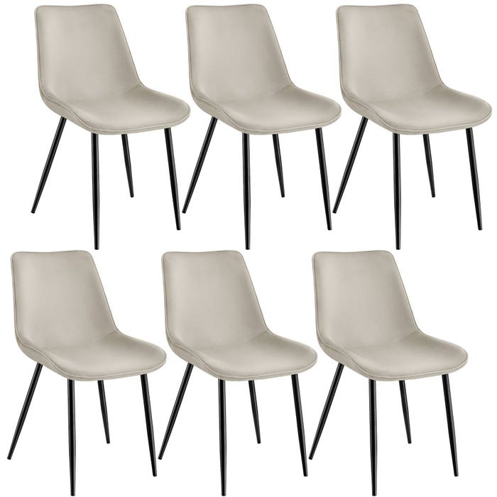 Ensemble de 6 chaises Monroe, aspect velours, crème