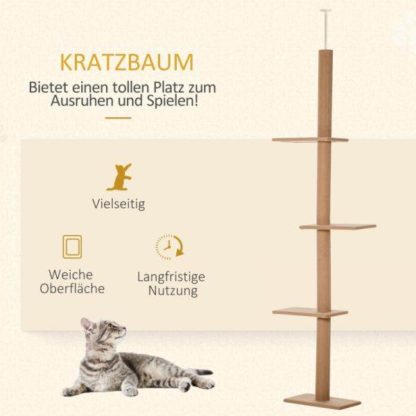 Kratzbaum Katzenbaum Kletterbaum Höhenverstellbar Hellbraun 43 x 27 x 228-260 cm