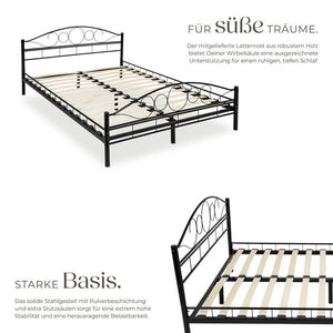 Metallbett mit Lattenrost im romantischen Design schwarz/schwarz 200 x 140 cm