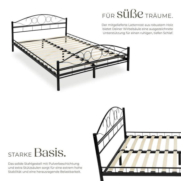 Metallbett mit Lattenrost im romantischen Design schwarz/schwarz 200 x 140 cm
