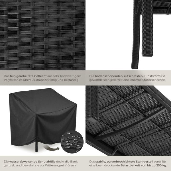 Rattan-Gartenbank Murat 2-Sitzer wetterfest schwarz