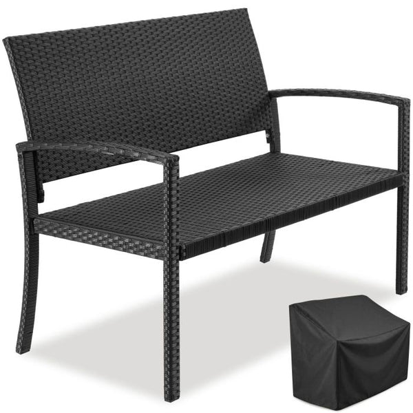 Rattan-Gartenbank Murat 2-Sitzer wetterfest schwarz