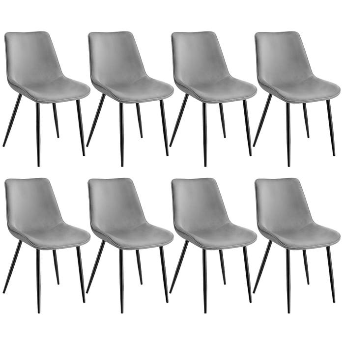 Ensemble de 8 chaises Monroe, aspect velours, grises 