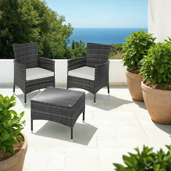 Rattan Gartenset Luzern 2+1 grau
