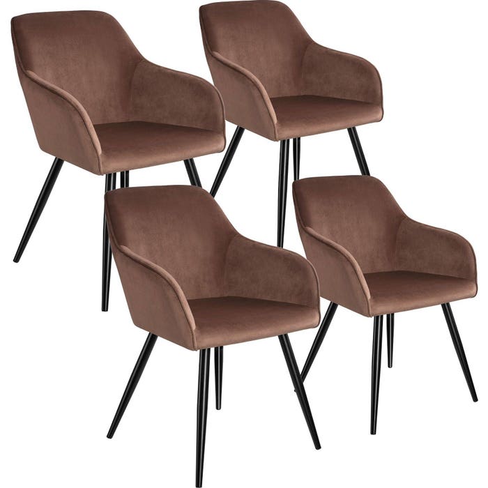 Ensemble de 4 chaises Marilyn, aspect velours, marron/noir